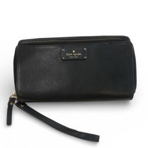 KATE SPADE Grove Street Anita Double Zip Wristlet Wallet Black Leather